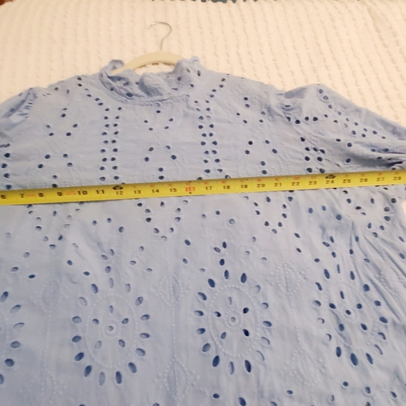 SZ 24 Ruffle Collar and Sleeves Eloqui Eyelet Blue Dress - Picture 4 of 4
